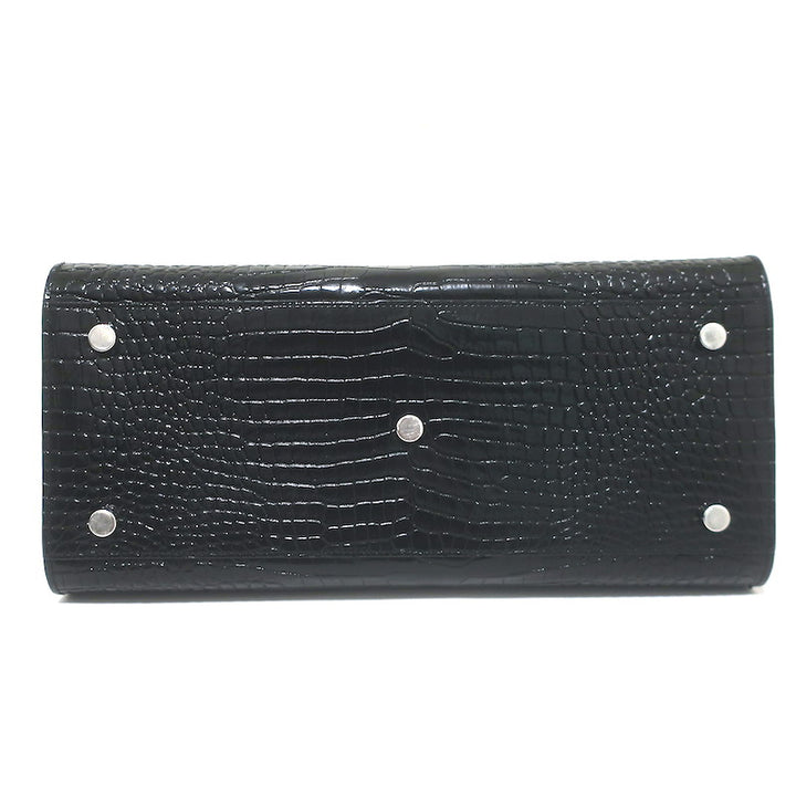 Saint Laurent Sac De Jour Small Tote Black Croc-Embossed Leather Crossbody Bag NEW