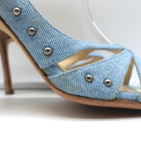 Jimmy Choo Studded Denim Slingback Sandals Size 37 Open Toe Heels