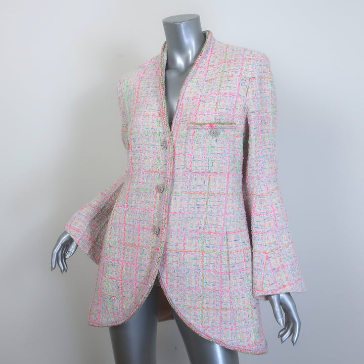 Chanel 24C Flared-Sleeve Neon Tweed Jacket Light Pink Cotton-Blend Size 42