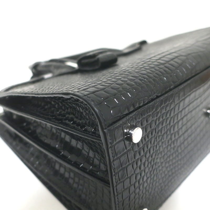 Saint Laurent Sac De Jour Small Tote Black Croc-Embossed Leather Crossbody Bag NEW