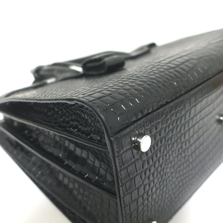 Saint Laurent Sac De Jour Small Tote Black Croc-Embossed Leather Crossbody Bag NEW