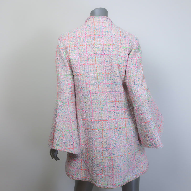 Chanel 24C Flared-Sleeve Neon Tweed Jacket Light Pink Cotton-Blend Size 42