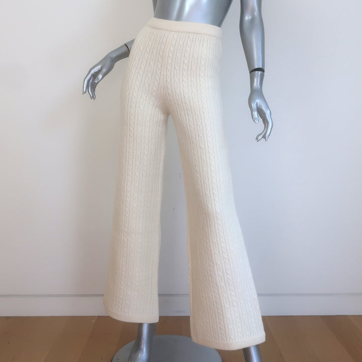 Sandro Valaud Cable Knit Wide Leg Pants Ecru Wool-Blend Size 34 NEW