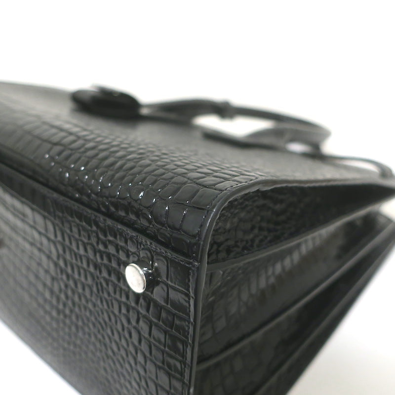 Saint Laurent Sac De Jour Small Tote Black Croc-Embossed Leather Crossbody Bag NEW