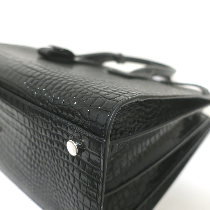 Saint Laurent Sac De Jour Small Tote Black Croc-Embossed Leather Crossbody Bag NEW