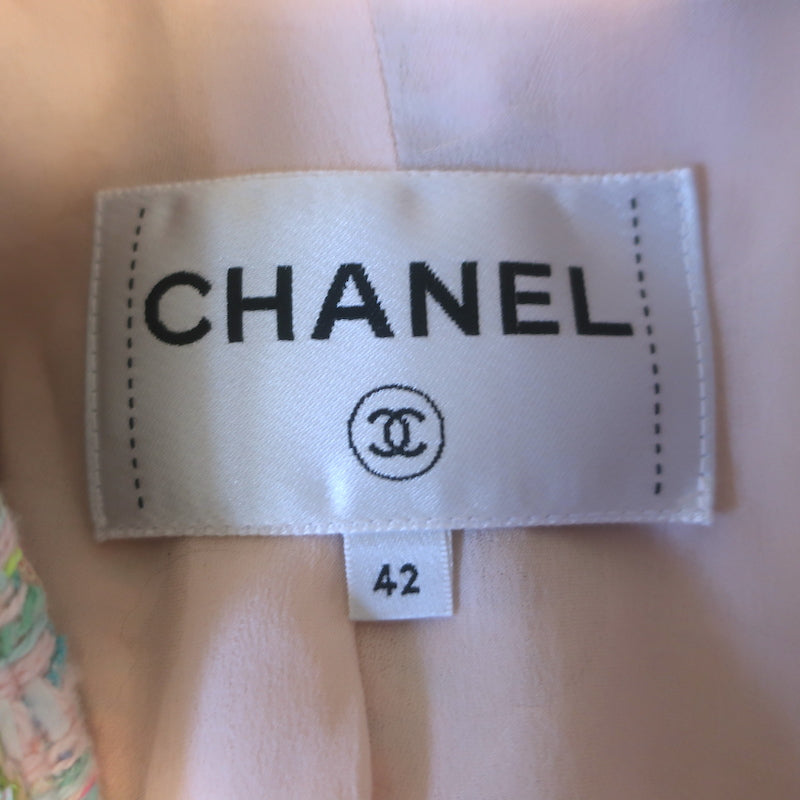 Chanel 24C Flared-Sleeve Neon Tweed Jacket Light Pink Cotton-Blend Size 42