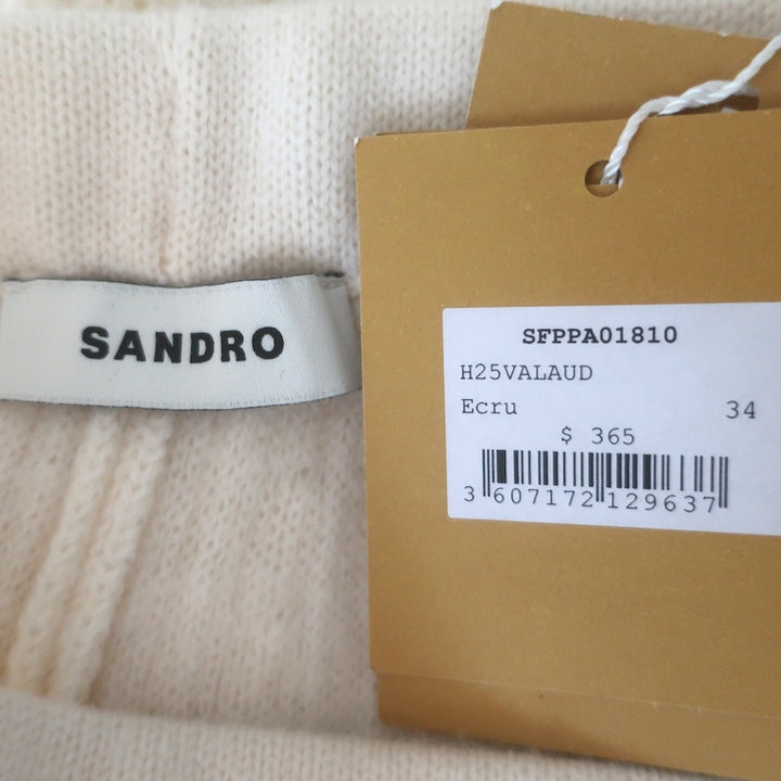 Sandro Valaud Cable Knit Wide Leg Pants Ecru Wool-Blend Size 34 NEW