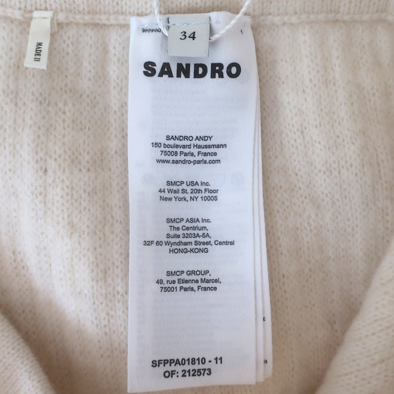 Sandro Valaud Cable Knit Wide Leg Pants Ecru Wool-Blend Size 34 NEW