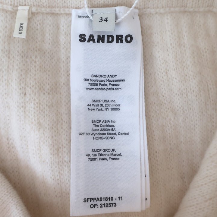 Sandro Valaud Cable Knit Wide Leg Pants Ecru Wool-Blend Size 34 NEW
