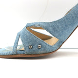 Jimmy Choo Studded Denim Slingback Sandals Size 37 Open Toe Heels
