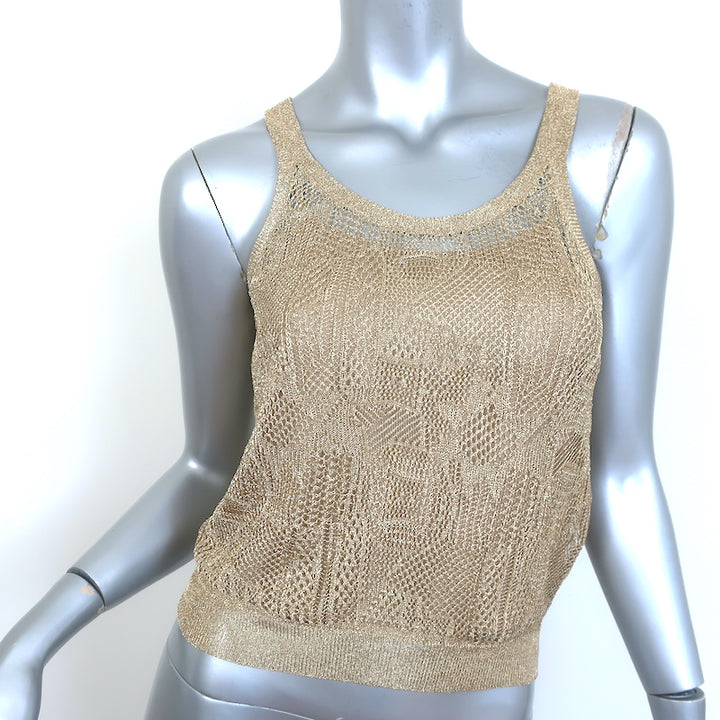 Christian Dior Metallic Knit Twinset Gold Size 40 Matching Top &amp; Cardigan NEW