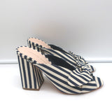Loeffler Randall Bow Mules Navy/Cream Striped Canvas Size 6 Peep Toe Sandals