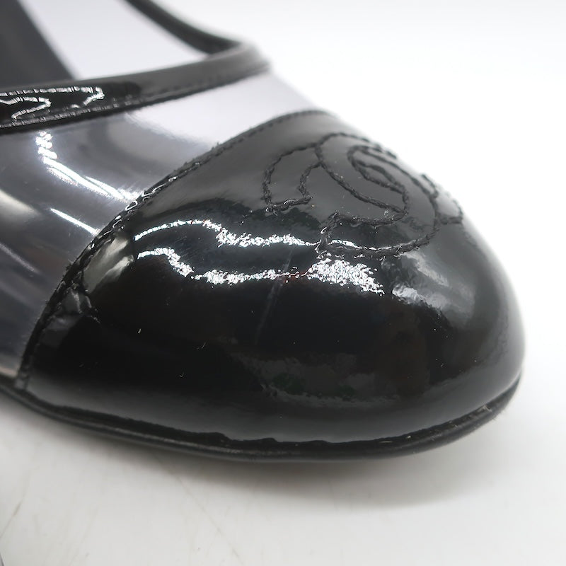 Chanel 07P CC Cap Toe PVC &amp; Patent Leather Pumps Clear/Black Size 38.5