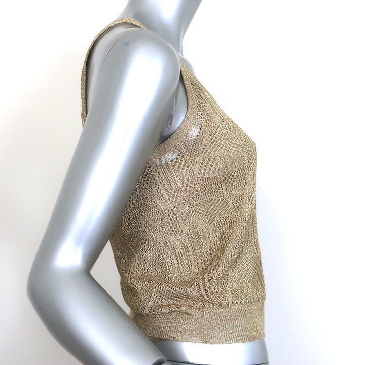Christian Dior Metallic Knit Twinset Gold Size 40 Matching Top &amp; Cardigan NEW