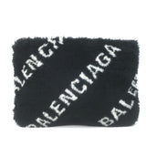 Balenciaga Allover Logo Faux Fur Clutch Black