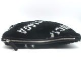 Balenciaga Allover Logo Faux Fur Clutch Black