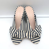 Loeffler Randall Bow Mules Navy/Cream Striped Canvas Size 6 Peep Toe Sandals