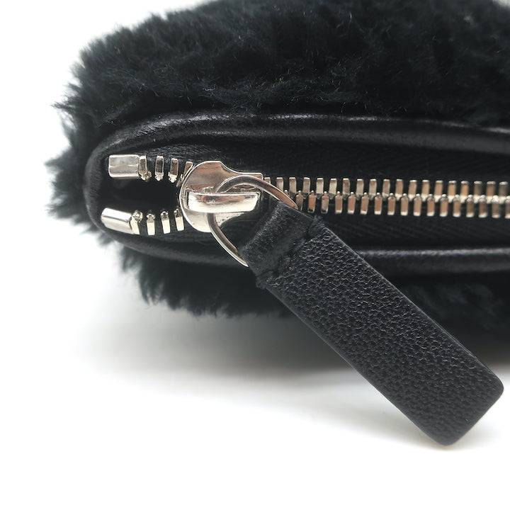 Balenciaga Allover Logo Faux Fur Clutch Black