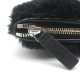 Balenciaga Allover Logo Faux Fur Clutch Black
