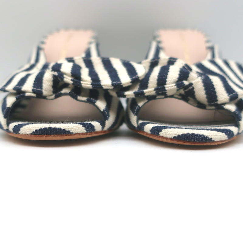 Loeffler Randall Bow Mules Navy/Cream Striped Canvas Size 6 Peep Toe Sandals