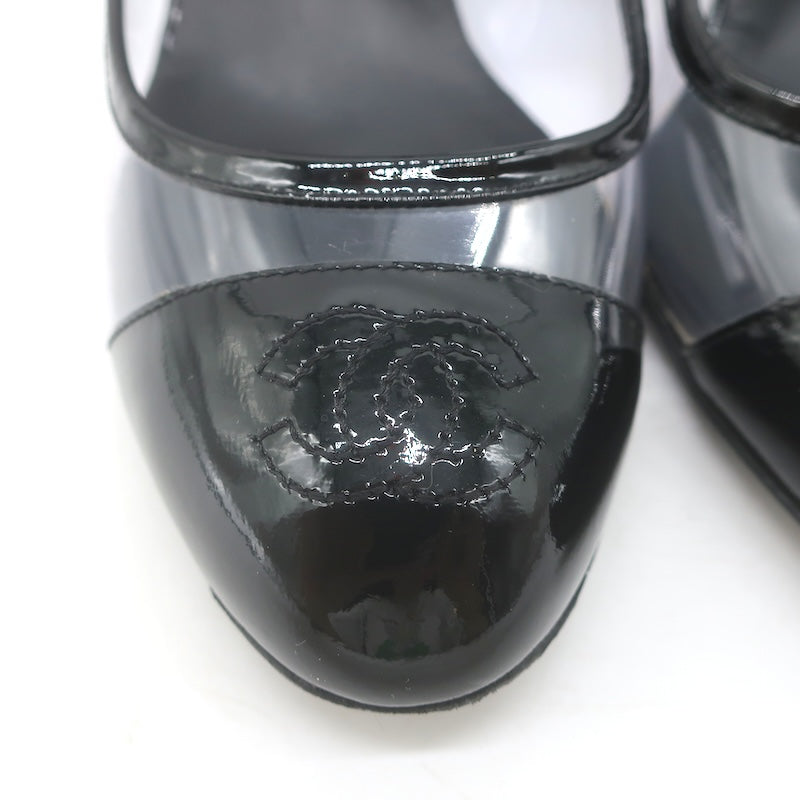 Chanel 07P CC Cap Toe PVC &amp; Patent Leather Pumps Clear/Black Size 38.5