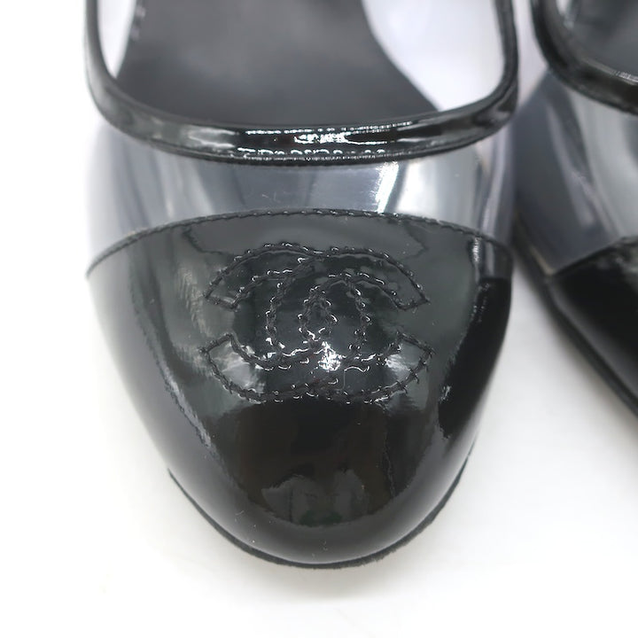 Chanel 07P CC Cap Toe PVC &amp; Patent Leather Pumps Clear/Black Size 38.5