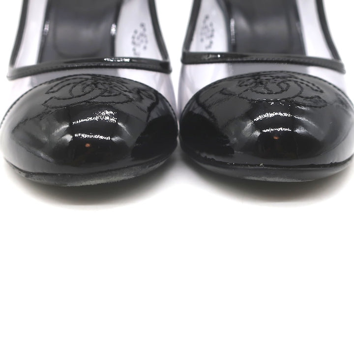 Chanel 07P CC Cap Toe PVC &amp; Patent Leather Pumps Clear/Black Size 38.5