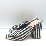 Loeffler Randall Bow Mules Navy/Cream Striped Canvas Size 6 Peep Toe Sandals