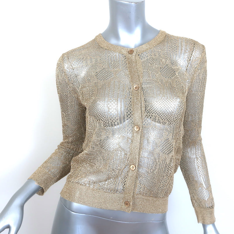 Christian Dior Metallic Knit Twinset Gold Size 40 Matching Top &amp; Cardigan NEW