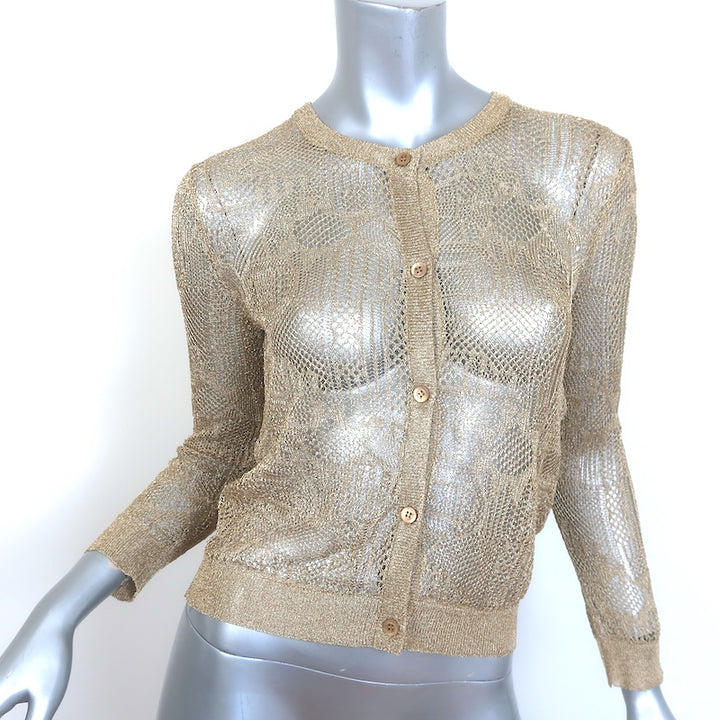 Christian Dior Metallic Knit Twinset Gold Size 40 Matching Top &amp; Cardigan NEW