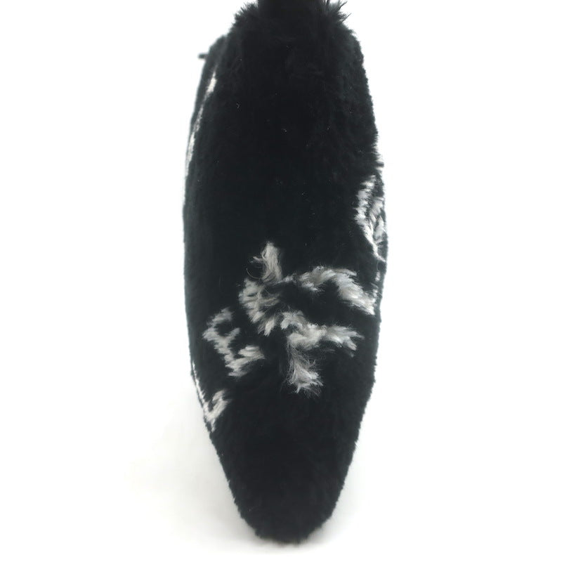 Balenciaga Allover Logo Faux Fur Clutch Black