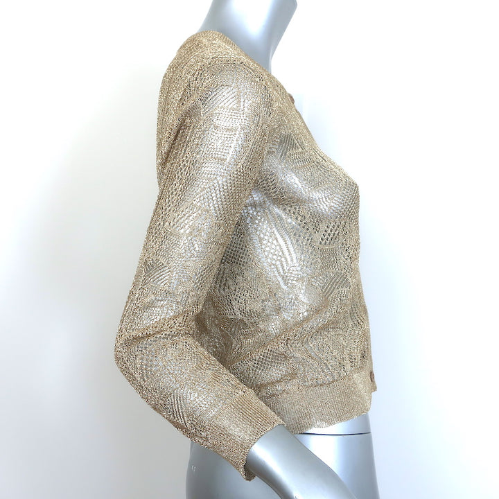 Christian Dior Metallic Knit Twinset Gold Size 40 Matching Top &amp; Cardigan NEW
