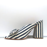 Loeffler Randall Bow Mules Navy/Cream Striped Canvas Size 6 Peep Toe Sandals