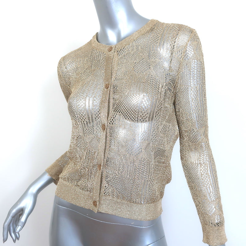 Christian Dior Metallic Knit Twinset Gold Size 40 Matching Top &amp; Cardigan NEW