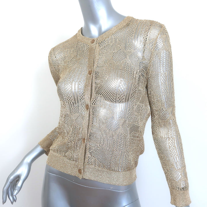Christian Dior Metallic Knit Twinset Gold Size 40 Matching Top &amp; Cardigan NEW