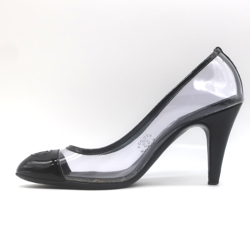 Chanel 07P CC Cap Toe PVC &amp; Patent Leather Pumps Clear/Black Size 38.5