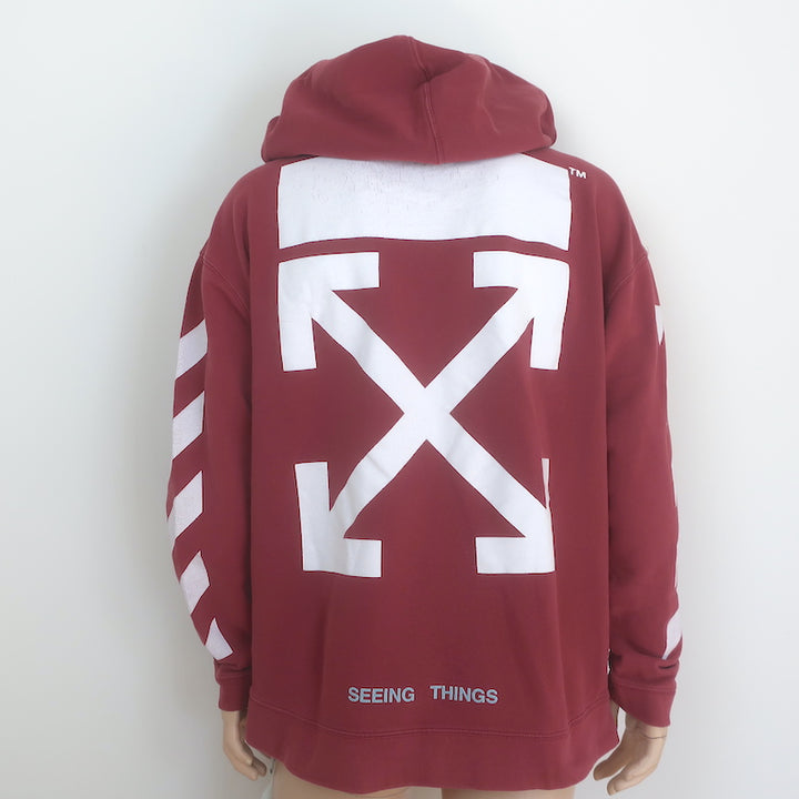 Off-White c/o Virgil Abloh Diagonal Arrows Hoodie Sweatshirt Bordeaux Size Small