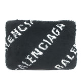 Balenciaga Allover Logo Faux Fur Clutch Black
