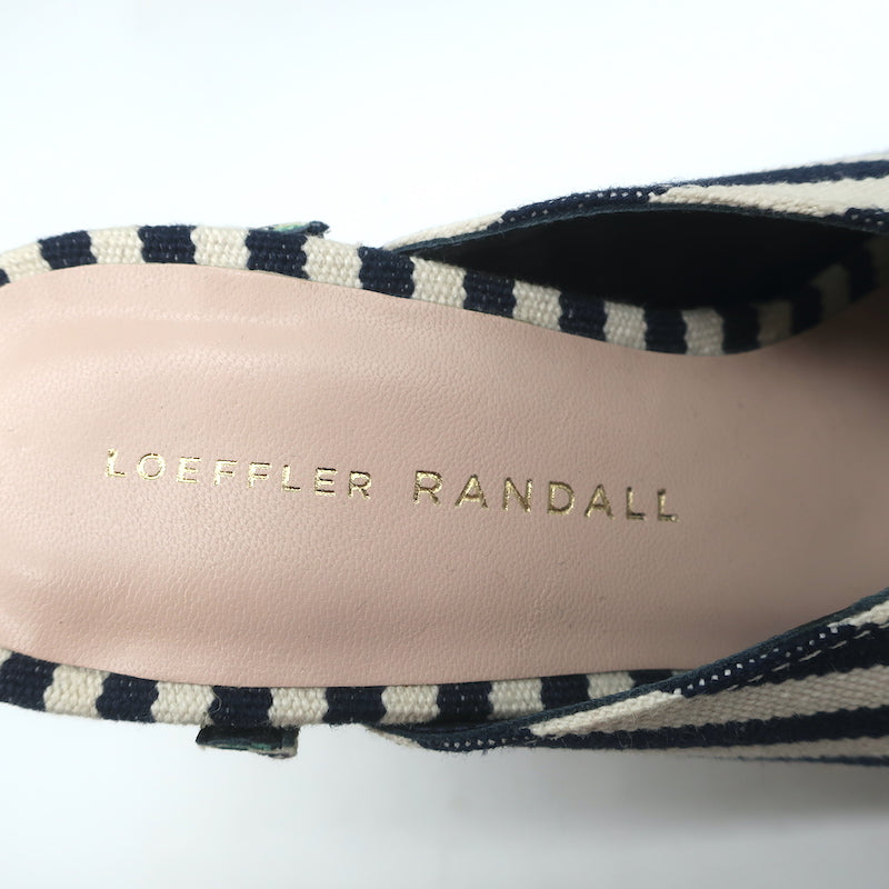 Loeffler Randall Bow Mules Navy/Cream Striped Canvas Size 6 Peep Toe Sandals