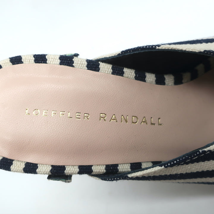 Loeffler Randall Bow Mules Navy/Cream Striped Canvas Size 6 Peep Toe Sandals