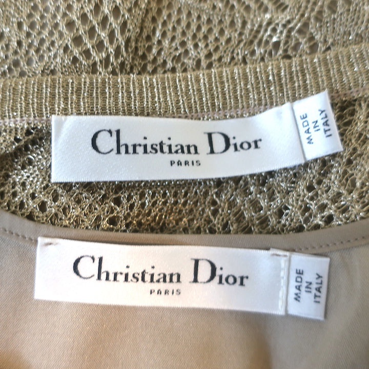 Christian Dior Metallic Knit Twinset Gold Size 40 Matching Top &amp; Cardigan NEW