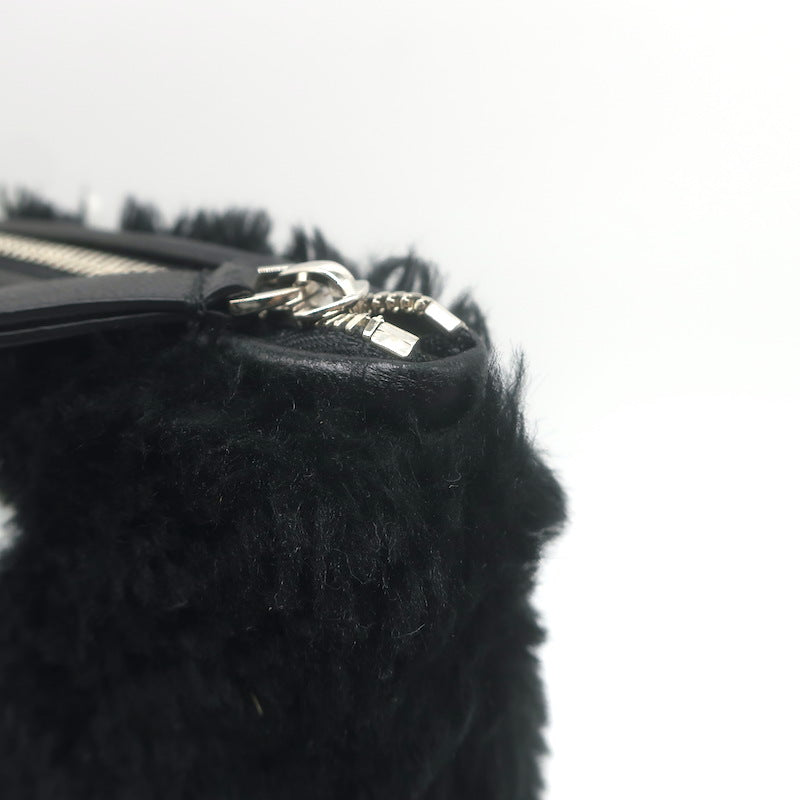 Balenciaga Allover Logo Faux Fur Clutch Black