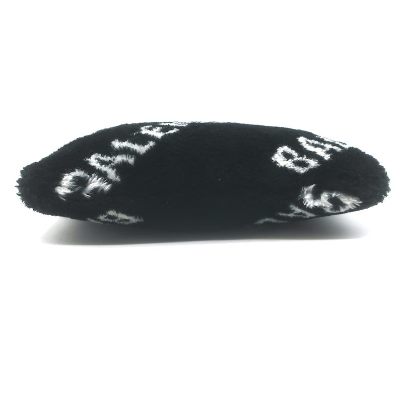 Balenciaga Allover Logo Faux Fur Clutch Black