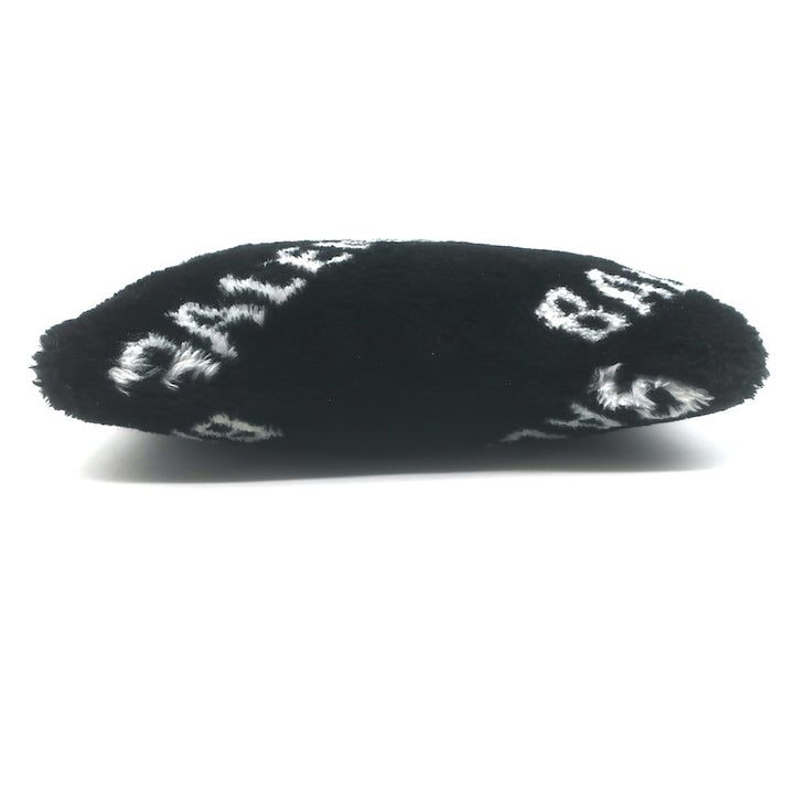 Balenciaga Allover Logo Faux Fur Clutch Black