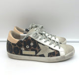 Golden Goose Superstar Sneakers Brown Leopard Jacquard & Gray Suede Size 36