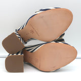 Loeffler Randall Bow Mules Navy/Cream Striped Canvas Size 6 Peep Toe Sandals