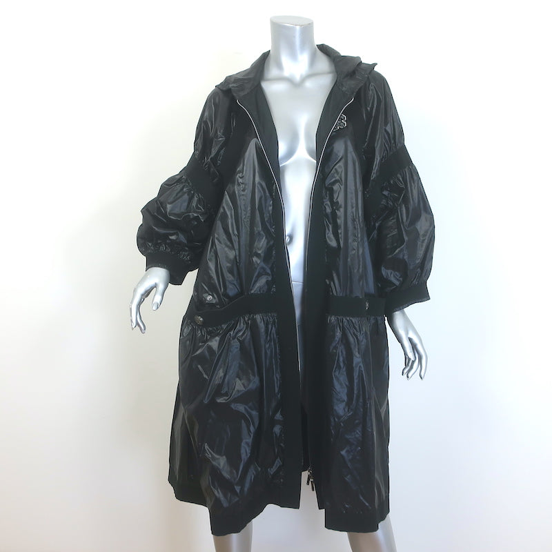Chanel 19B Snowflake CC Hooded A-Line Parka Black Nylon Size 36