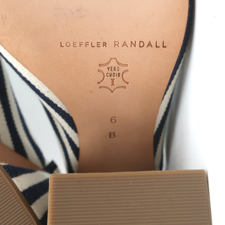 Loeffler Randall Bow Mules Navy/Cream Striped Canvas Size 6 Peep Toe Sandals