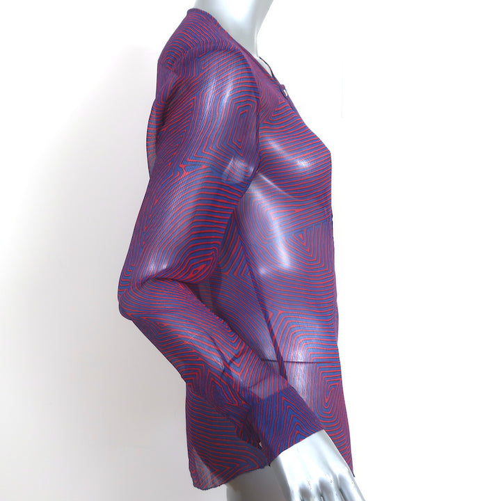Isabel Marant Etoile Blouse Red/Blue Maze Print Chiffon Size 36 Long Sleeve Top