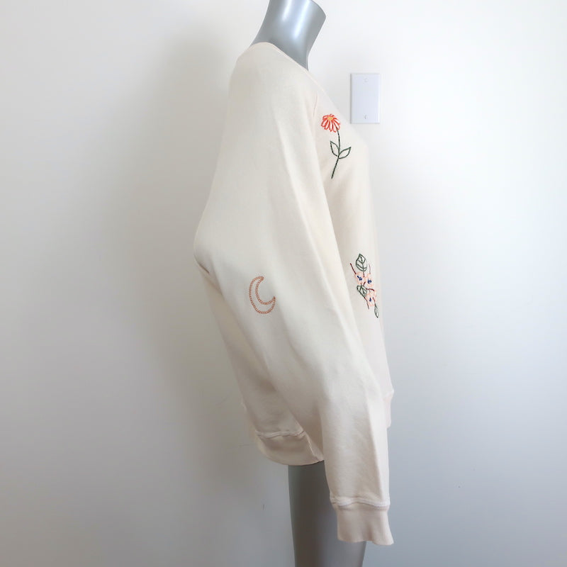 THE GREAT The Slouch Embroidered Sweatshirt Ivory Size 3